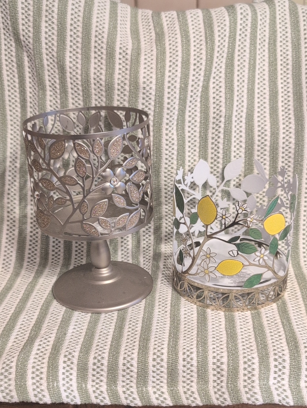 Bath & Body Works Silver and Yellow Lemon Votive Holder Pair